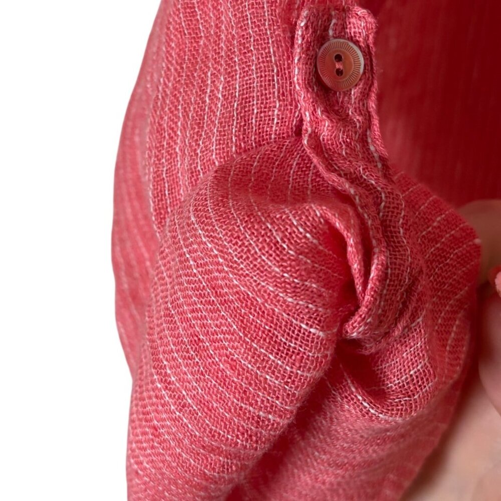 Eileen Fisher Women’s XS Coral 100% Linen Gauze Striped Henley Top Coastal - Picture 10 of 11